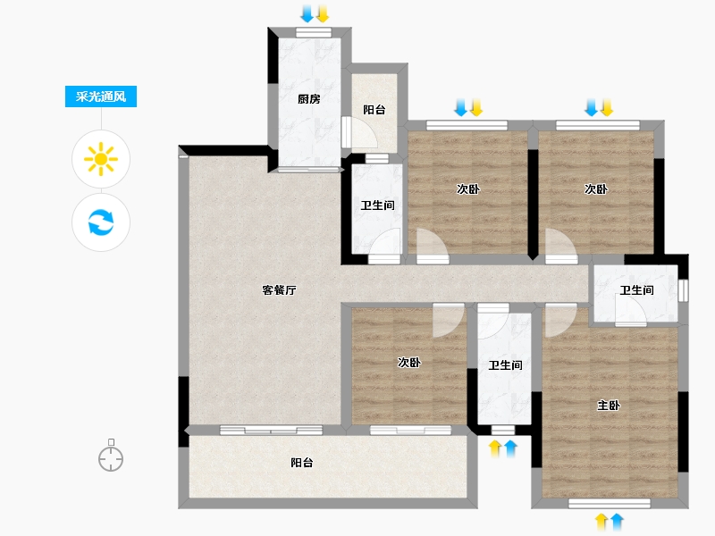 四川省-内江市-隆城锦翠三期博苑-101.31-户型库-采光通风