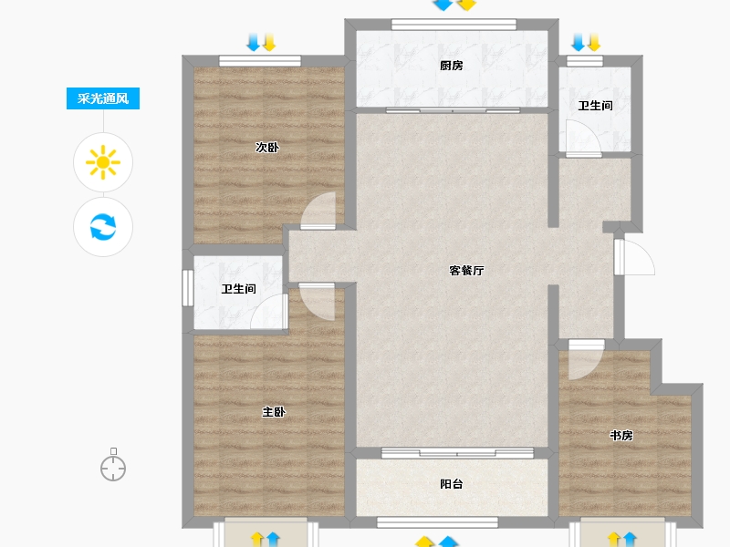 陕西省-咸阳市-冠宇华府-96.75-户型库-采光通风