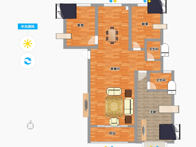 甘肃省-庆阳市-澳恺华府-107.07-户型库-采光通风