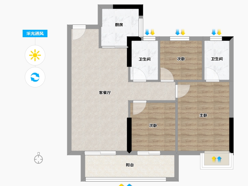 福建省-龙岩市-璞玉润园-71.20-户型库-采光通风