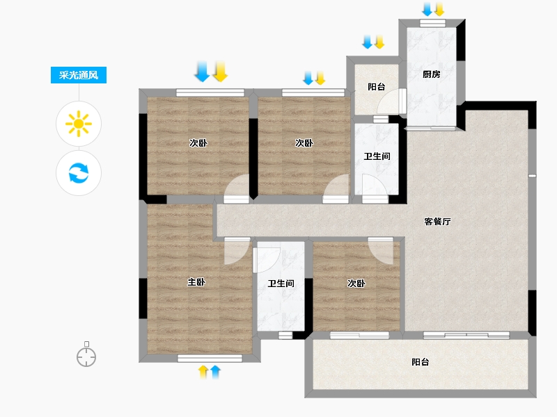 四川省-内江市-隆城锦翠三期博苑-97.95-户型库-采光通风