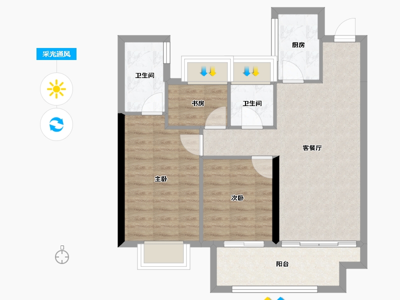 福建省-龙岩市-武平福景公园壹号-66.59-户型库-采光通风