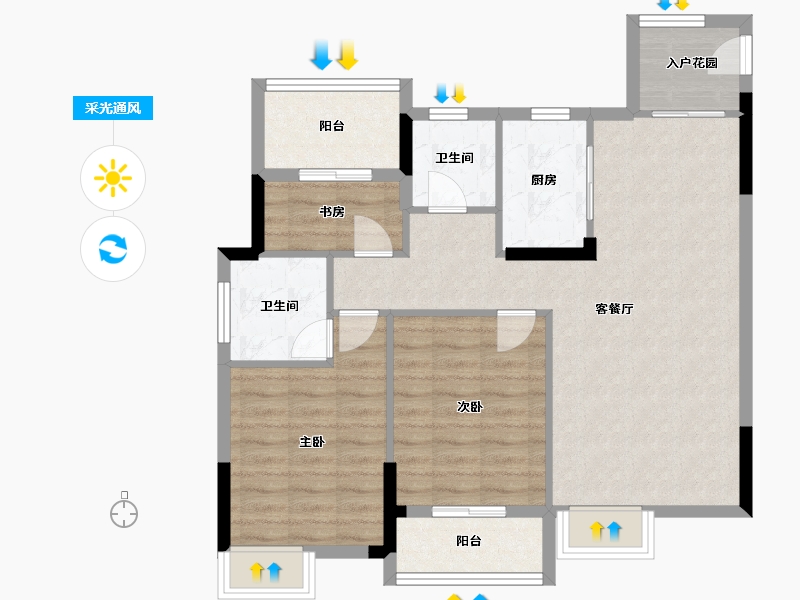 福建省-龙岩市-璞玉滨江-86.40-户型库-采光通风