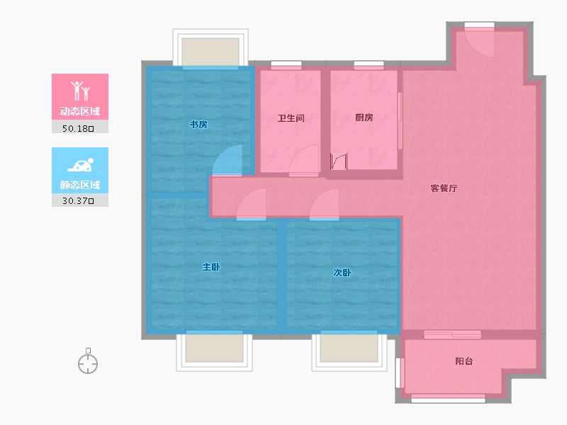 江苏省-盐城市-射阳金科集美望湖公馆-71.25-户型库-动静分区