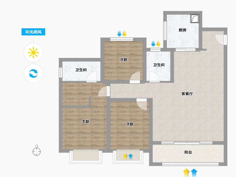 陕西省-咸阳市-融创时光宸阅-96.35-户型库-采光通风