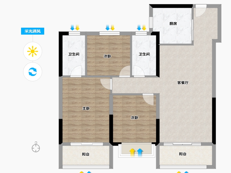 青海省-西宁市-阳光城·金座长岛-98.67-户型库-采光通风