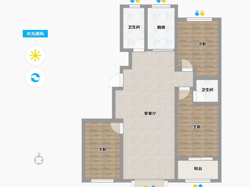 山东省-淄博市-汇鼎麗城-94.40-户型库-采光通风