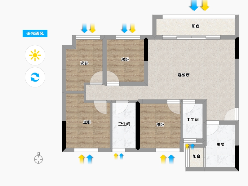 四川省-南充市-敏捷星汇源著-74.46-户型库-采光通风