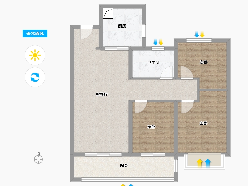 陕西省-咸阳市-融创时光宸阅-76.80-户型库-采光通风