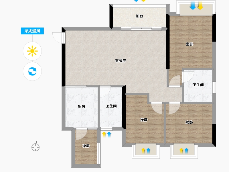 四川省-南充市-恒大华府-88.59-户型库-采光通风