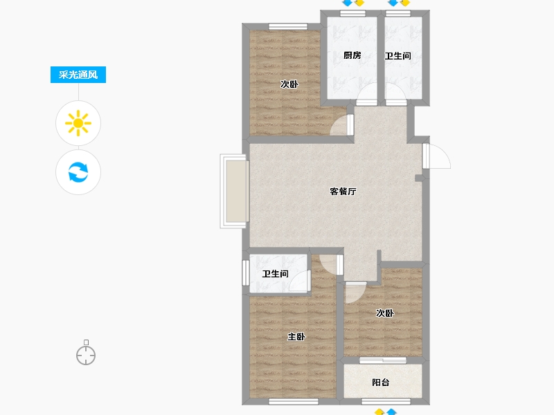 山东省-淄博市-汇鼎麗城-84.46-户型库-采光通风