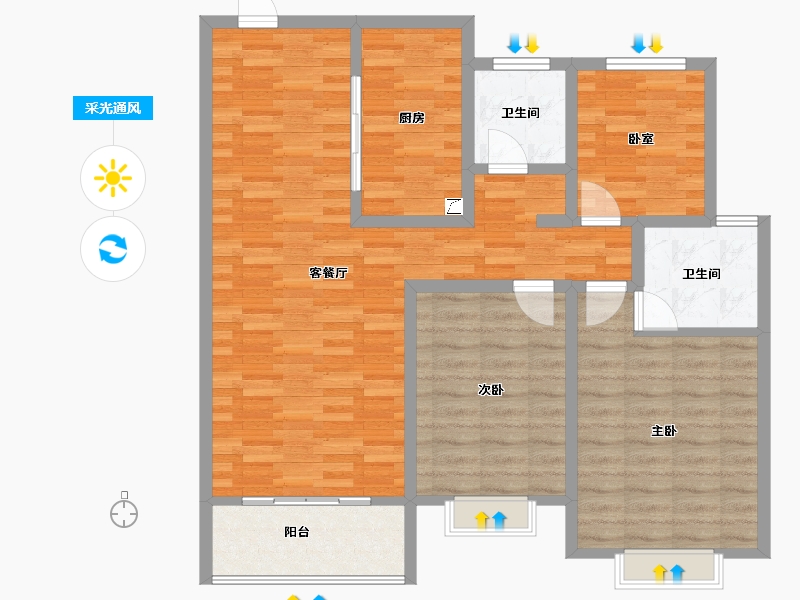 甘肃省-庆阳市-澳恺华府-99.75-户型库-采光通风