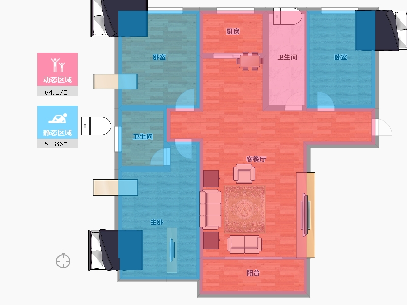 甘肃省-庆阳市-澳恺华府-102.60-户型库-动静分区