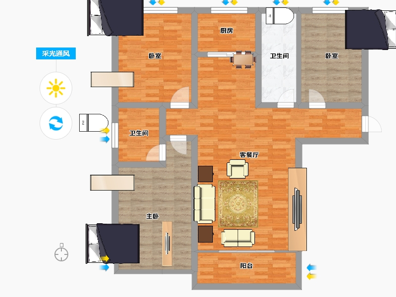 甘肃省-庆阳市-澳恺华府-102.60-户型库-采光通风