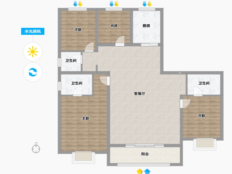 陕西省-咸阳市-陕建沣渭壹号院-135.50-户型库-采光通风