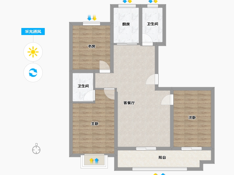 山东省-潍坊市-恒信东方之珠-85.00-户型库-采光通风