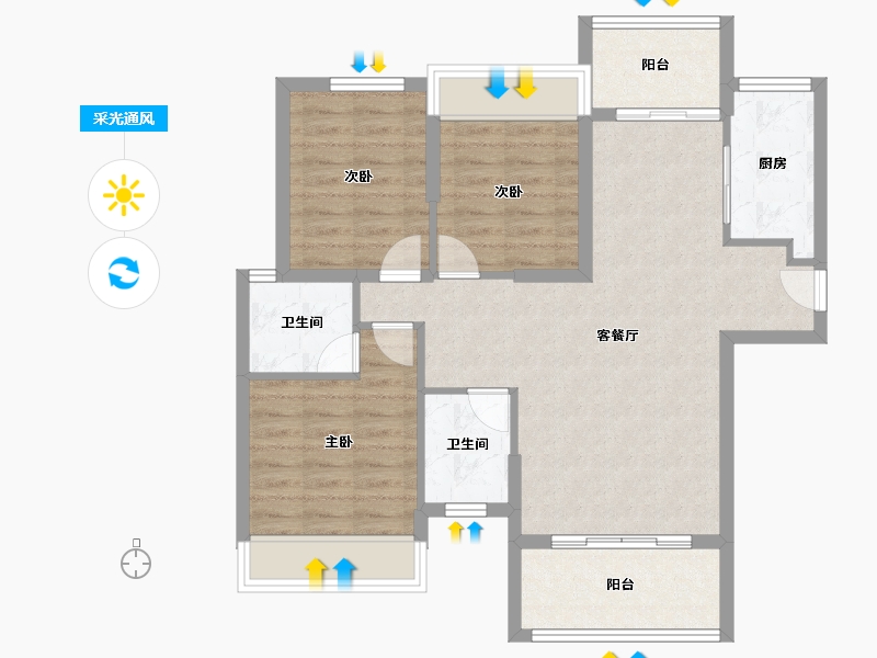 广东省-江门市-东方御璟苑-85.95-户型库-采光通风