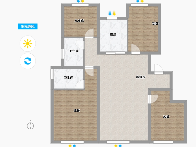 内蒙古自治区-赤峰市-中梁恒基星海明珠-104.06-户型库-采光通风