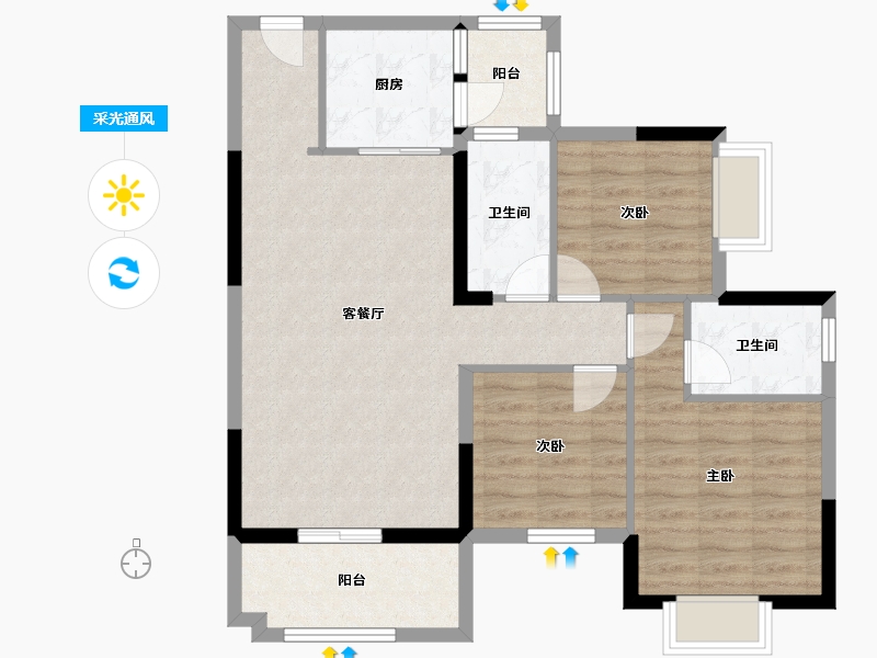 湖南省-郴州市-恒嘉月伴湾-86.07-户型库-采光通风