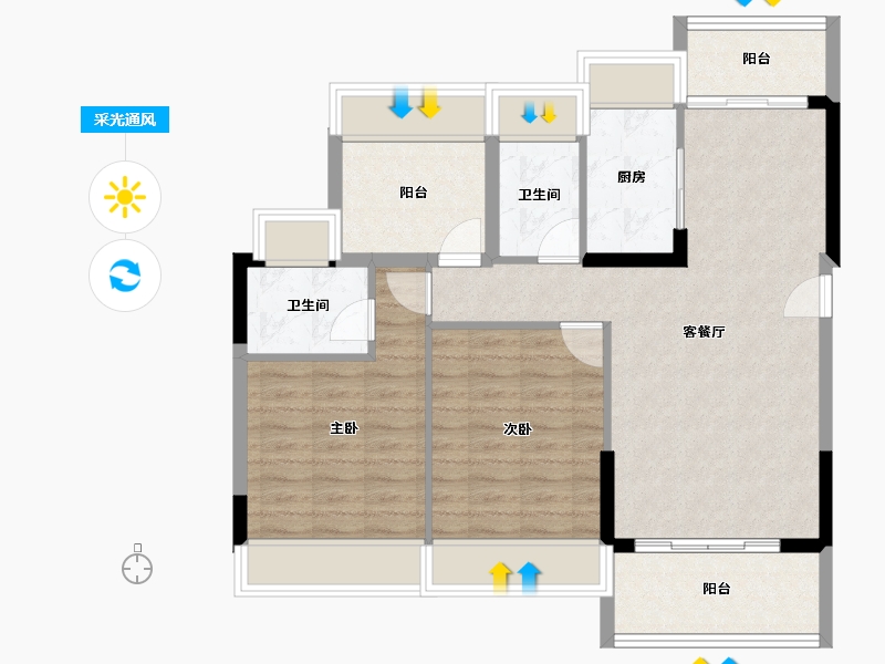 广东省-江门市-东方御璟苑-85.75-户型库-采光通风