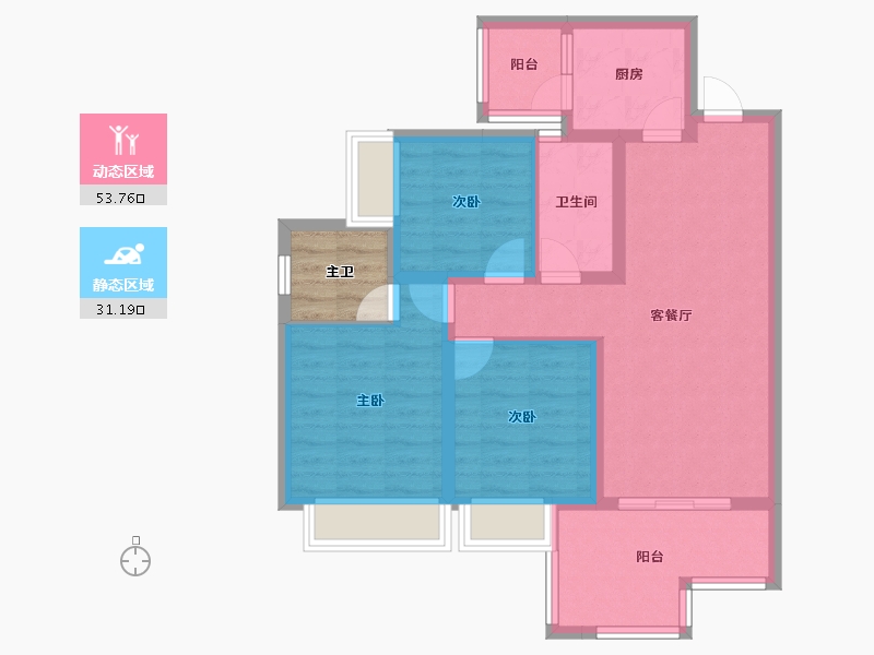 四川省-成都市-蓝光观岭雍锦半岛-78.67-户型库-动静分区