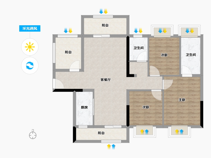 广东省-江门市-合生·云山帝景-99.07-户型库-采光通风