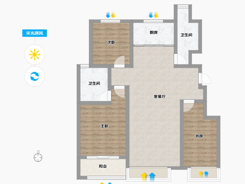 山东省-淄博市-柳泉悦府-90.85-户型库-采光通风