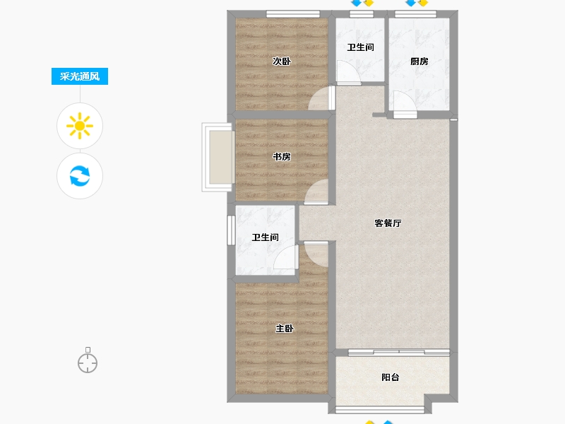 山东省-淄博市-天煜风华-83.56-户型库-采光通风