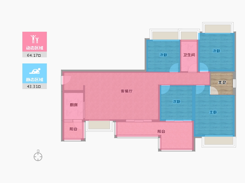 四川省-成都市-蓝光观岭雍锦半岛-100.23-户型库-动静分区