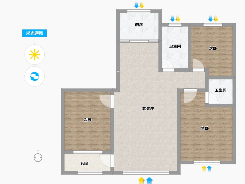 山东省-淄博市-鸿泰花漾城-110.41-户型库-采光通风