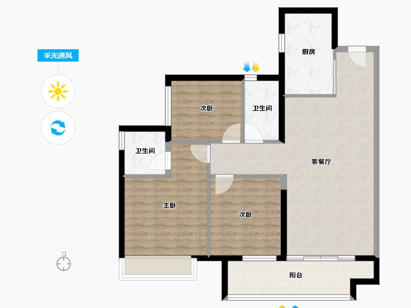 广东省-江门市-保利中央公馆-90.85-户型库-采光通风