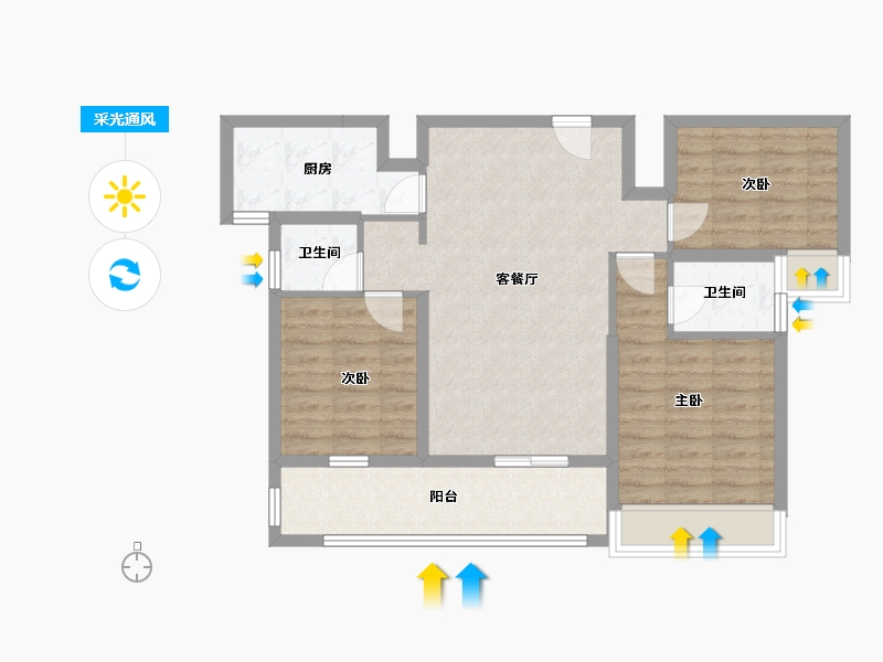 湖南省-岳阳市-御城汉昌府-80.00-户型库-采光通风