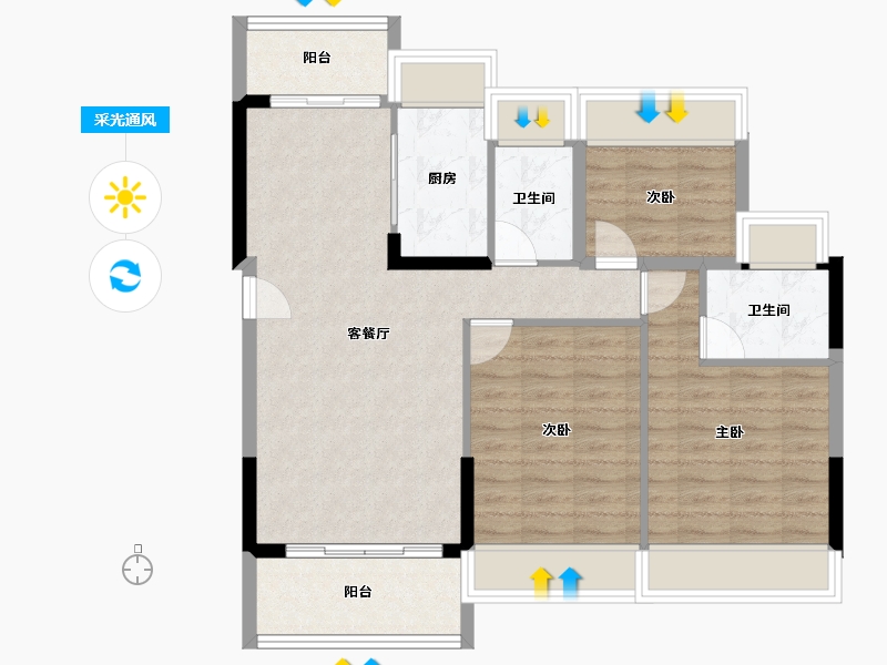 广东省-江门市-东方御璟苑-85.24-户型库-采光通风