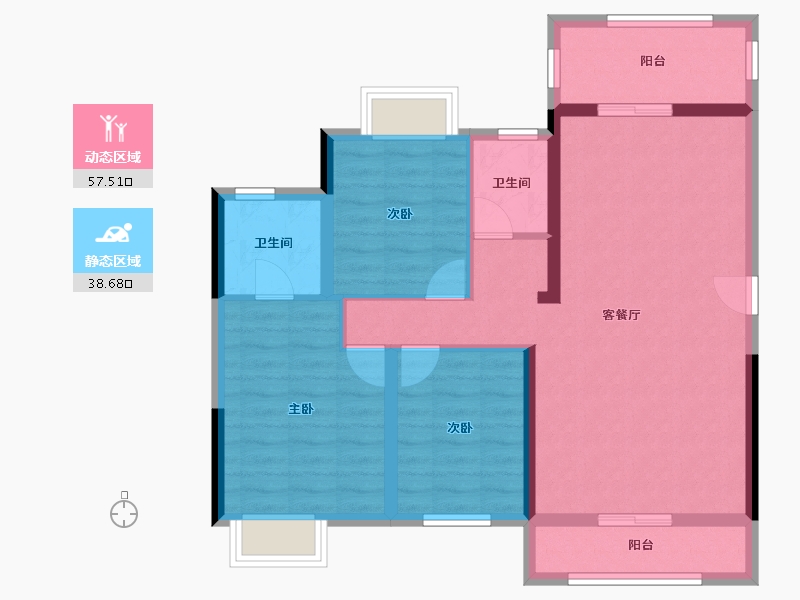 湖南省-郴州市-恒嘉月伴湾-85.79-户型库-动静分区