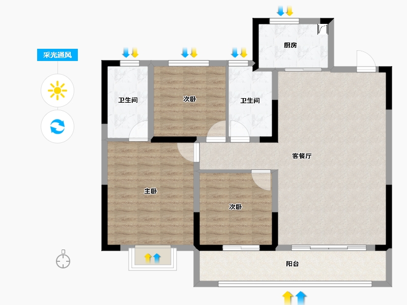 河北省-邯郸市-泽信公馆-100.00-户型库-采光通风