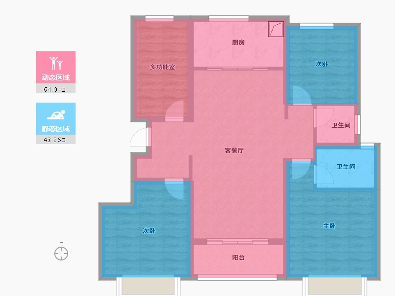 陕西省-咸阳市-冠宇华府-95.47-户型库-动静分区