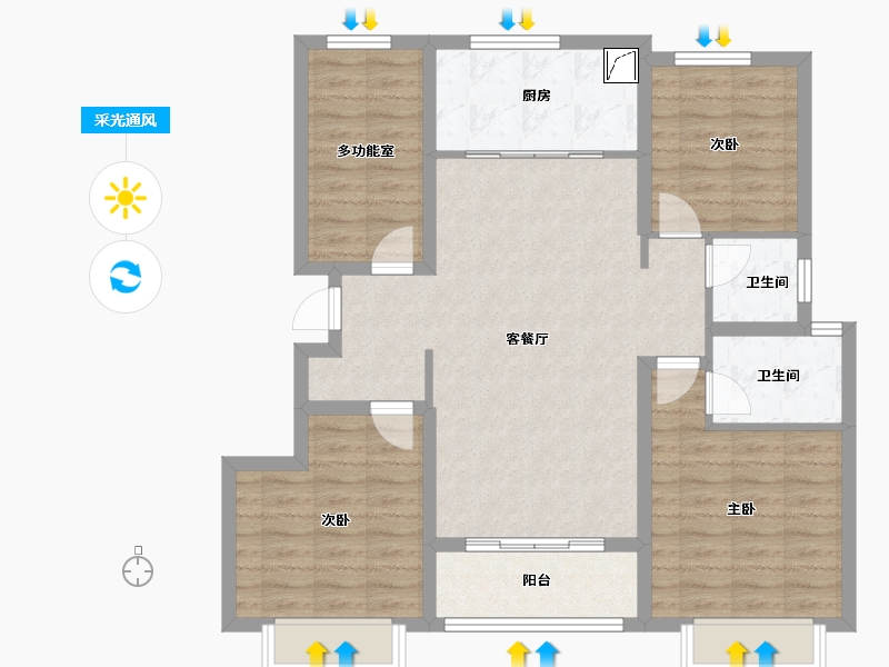 陕西省-咸阳市-冠宇华府-95.47-户型库-采光通风