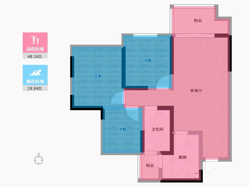 四川省-宜宾市-宜宾金科城-66.75-户型库-动静分区