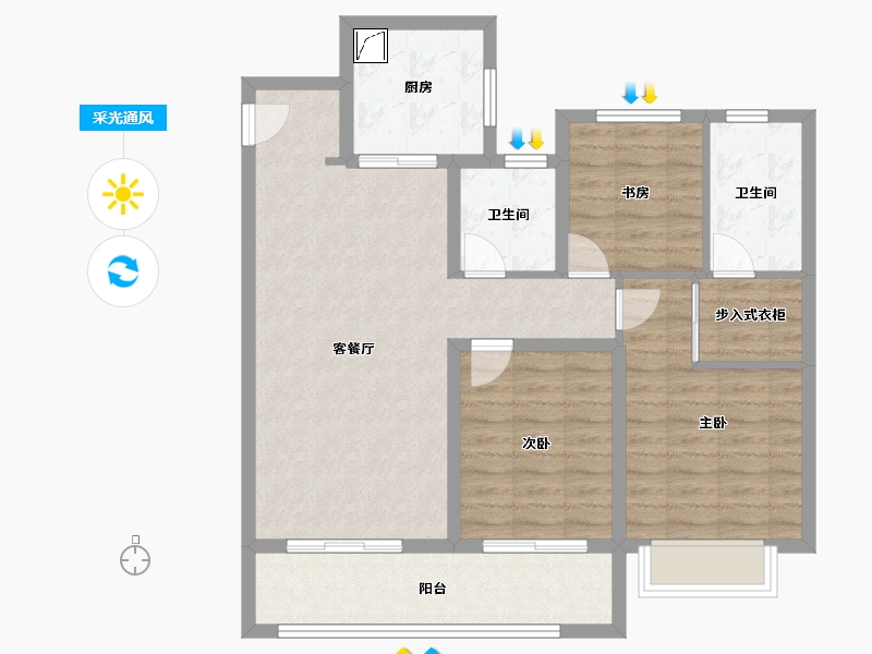 陕西省-咸阳市-融创时光宸阅-89.51-户型库-采光通风