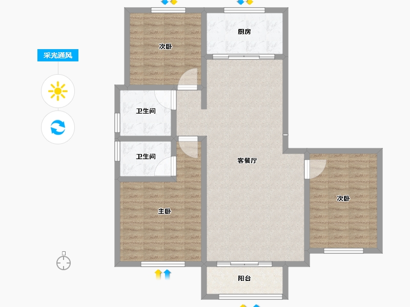 山东省-淄博市-城南壹号-107.21-户型库-采光通风