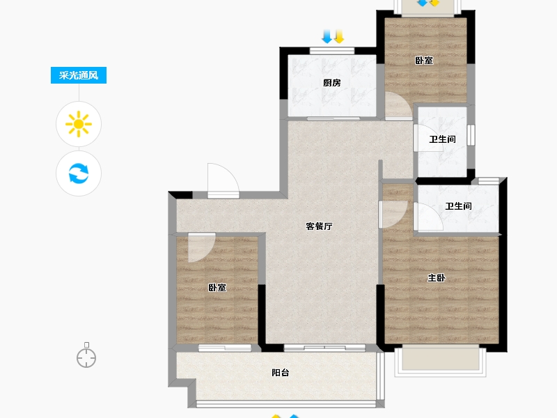 江苏省-盐城市-​碧桂园翡翠湾-92.00-户型库-采光通风