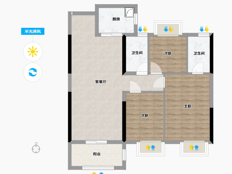 湖北省-宜昌市-公园壹号-89.00-户型库-采光通风