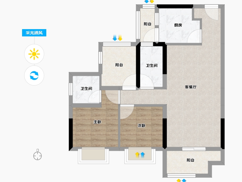 广东省-江门市-合生·云山帝景-69.93-户型库-采光通风