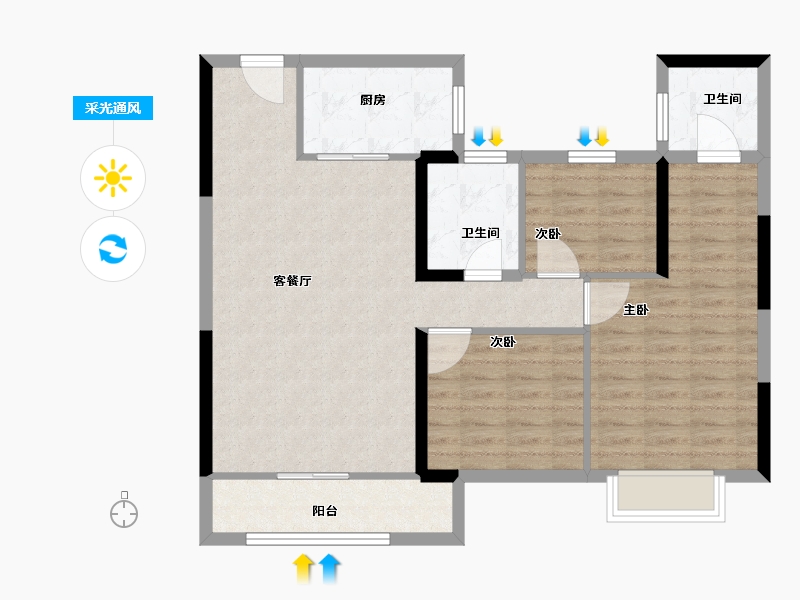 湖南省-郴州市-郴州碧桂园永兴府-88.59-户型库-采光通风