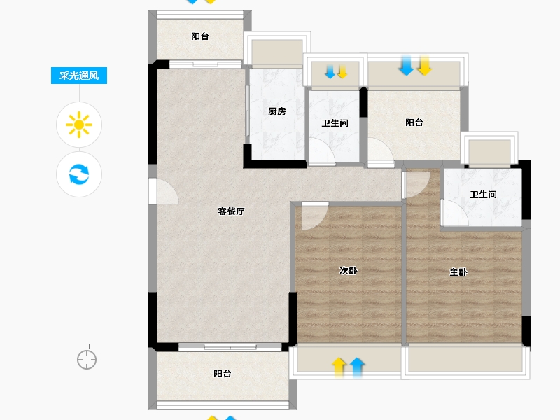 广东省-江门市-东方御璟苑-86.34-户型库-采光通风