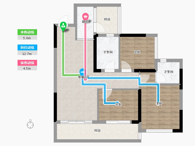 四川省-内江市-隆城锦翠三期博苑-77.35-户型库-动静线