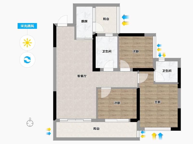 四川省-内江市-隆城锦翠三期博苑-77.35-户型库-采光通风