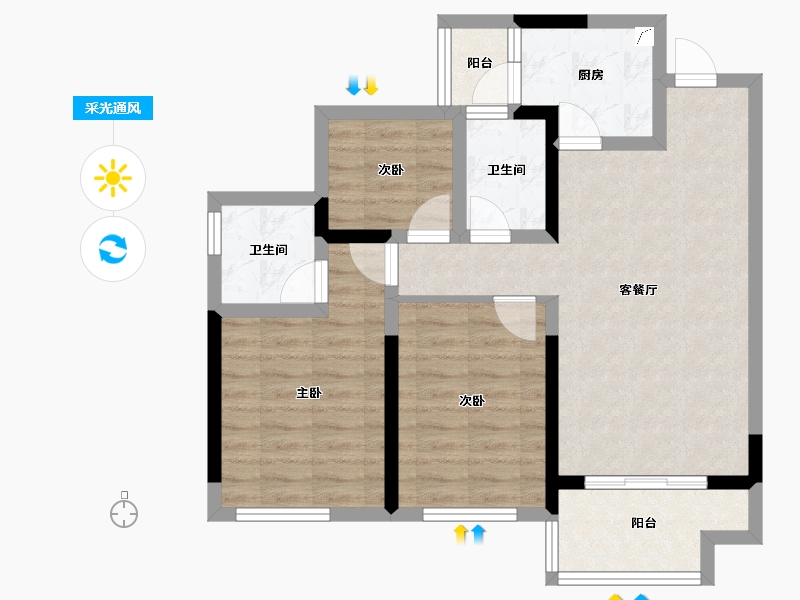 四川省-宜宾市-宜宾金科城-73.49-户型库-采光通风