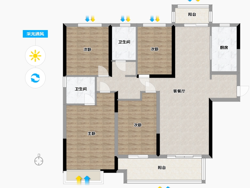 河南省-郑州市-金科御府-131.25-户型库-采光通风