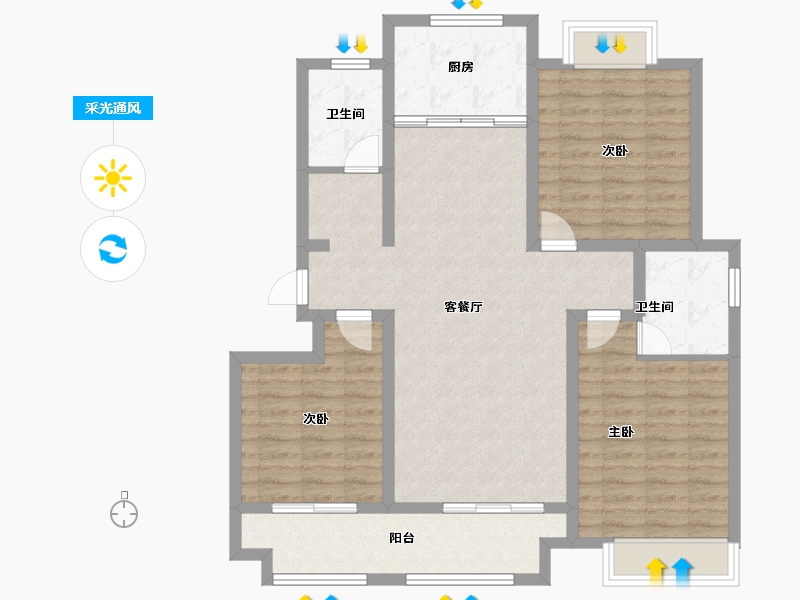 河南省-濮阳市-正东凯旋城2期-102.95-户型库-采光通风